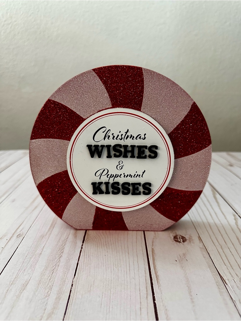 Peppermint Wishes & Kisses Holiday Decor  Wood Red and White